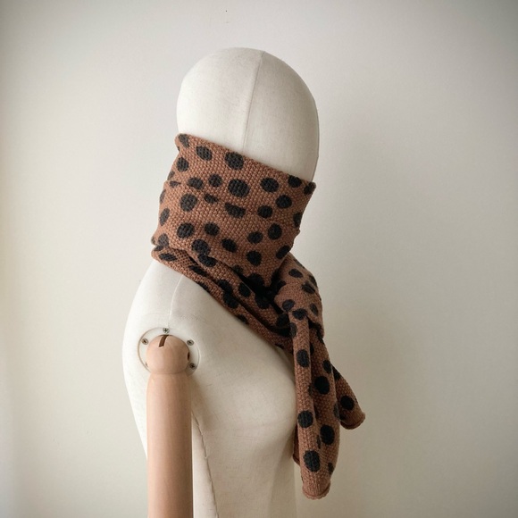 joodito merino wool sweater wrap scarf long muffler polkadot spotted brown black - Picture 7 of 12